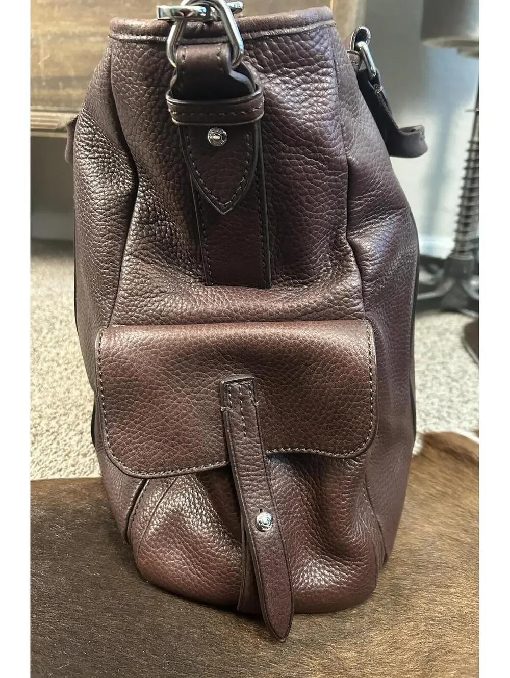 TUMI Brown Pebbled Leather Tote Shoulder Bag with Adjustable Strap